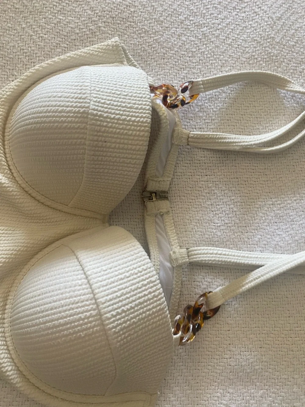 Cream Ribbed Cutout One-Piece Swimsuit with Molded Cups - Picture 2 of 8